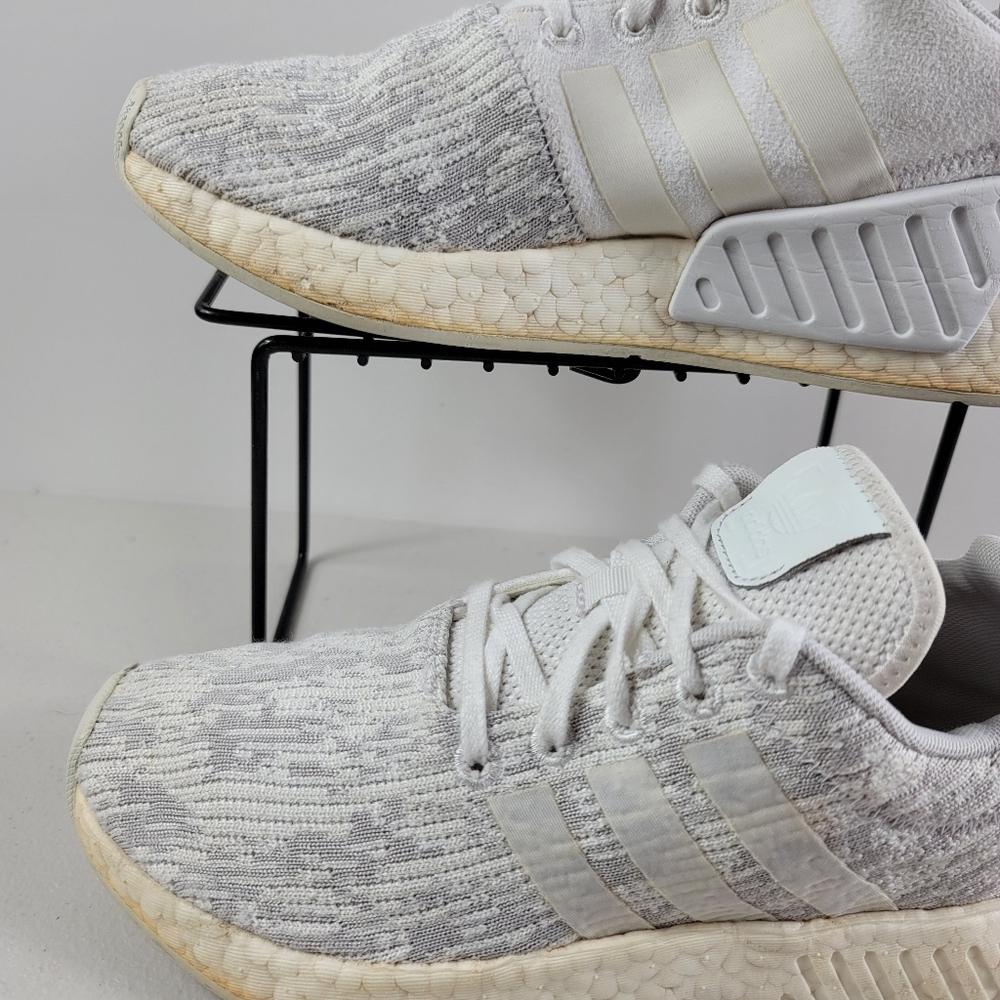 Adidas NMD R2 Flyknit Trainers Triple White Gray BY8691 Women Sneakers Shoes 7 - Picture 9 of 12